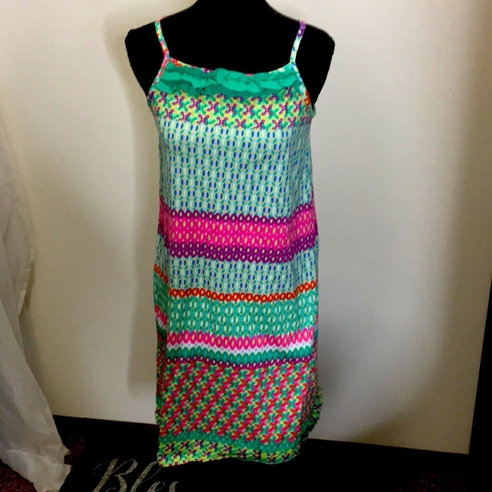 Hanna Andersson women’s/teens multi pattern ruff front dress